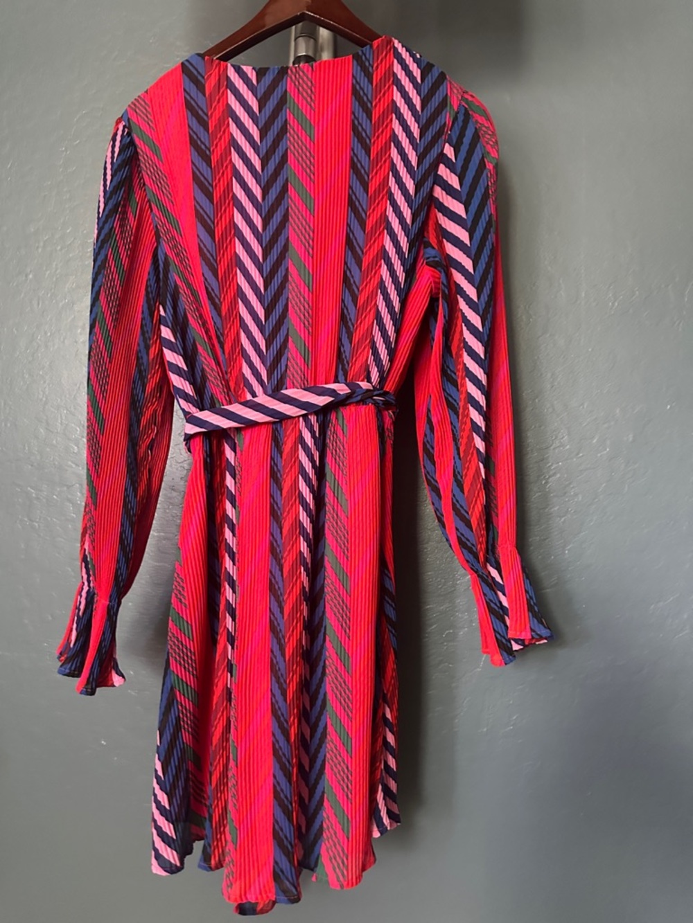 Allison and Kelly Red and Pink Chevron faux Wrap Dress - Picture 5 of 7
